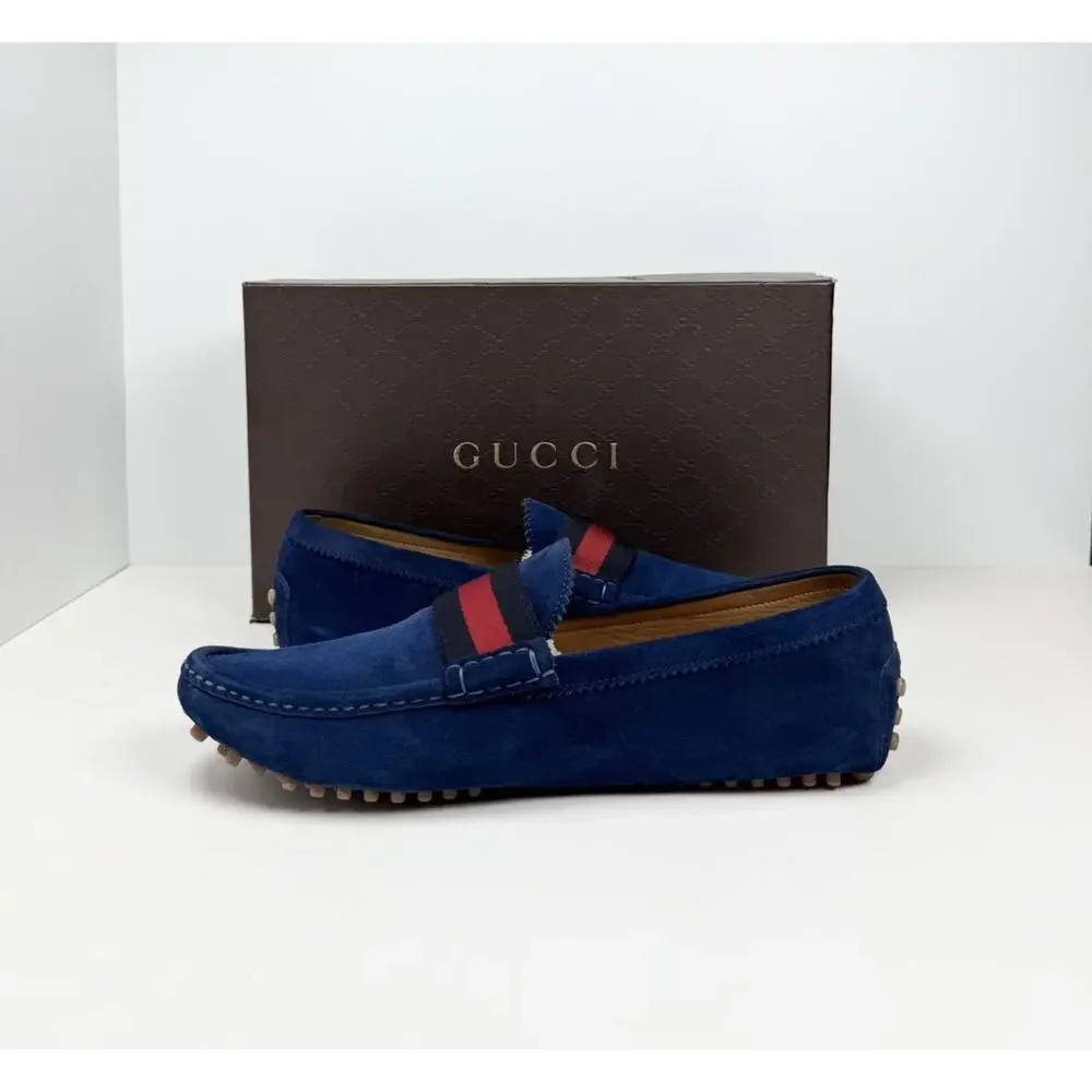 Size 9.5G/10US - Gucci Signature Web Blue Suede Loafers💙